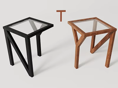 Modern Glass Top Stools With Black And Wooden Geometric Frame Design 3d model