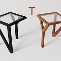 Modern Glass Top Stools With Black And Wooden Geometric Frame Design