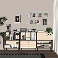 Simple Cream Style Decorative Cabinet Storage Cabinet Bookcase Book Decoration Combination Decorative Plant 3d model