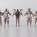 Men Standing in Different Armor With Mechanical and Organic Design Features 3d model