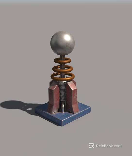 Silver Sphere On Brown Springs With Red Gray Base And Blue Square Platform 3d model 