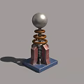 Silver Sphere On Brown Springs With Red Gray Base And Blue Square Platform