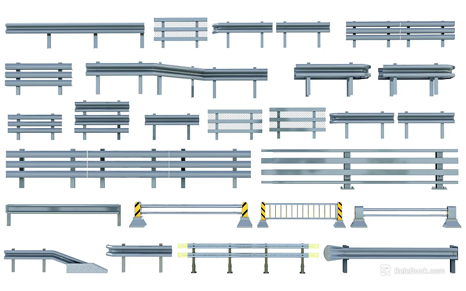 Different Types of Metal Fence Designs With Guardrails Railings And Safety Barriers 3d model 