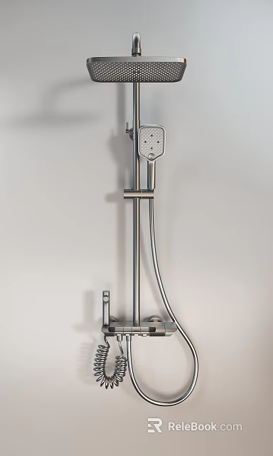 Modern Chrome Shower System With Adjustable Head Handheld Sprayer And Bracket 3d model 