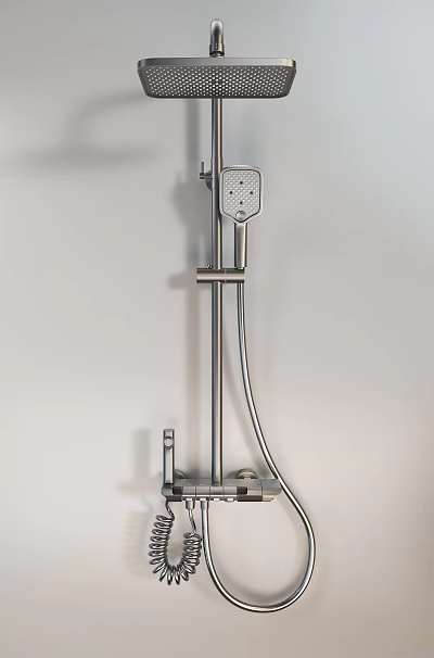 Modern Chrome Shower System With Adjustable Head Handheld Sprayer And Bracket 3d model