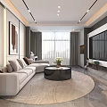 Modern Minimalist Living Room Interior Design With Marble Floor White Cabinets And Green Plants