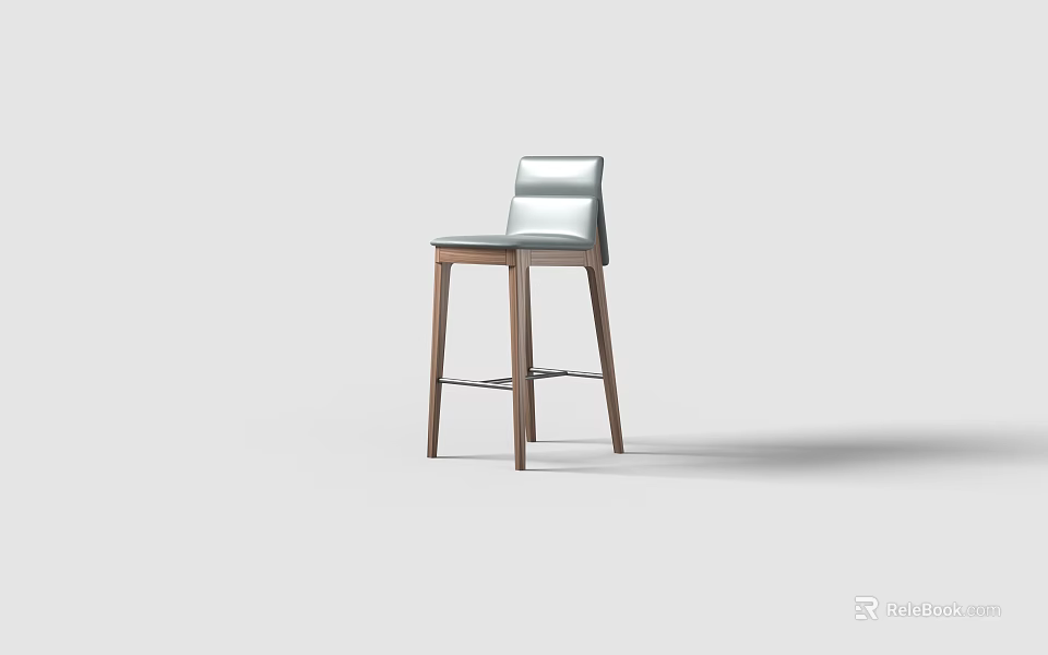 Modern Stylish Bar Stool With Wooden Legs And Metal Backrest Design 3d model 