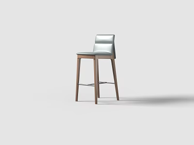 Modern Stylish Bar Stool With Wooden Legs And Metal Backrest Design 3d model