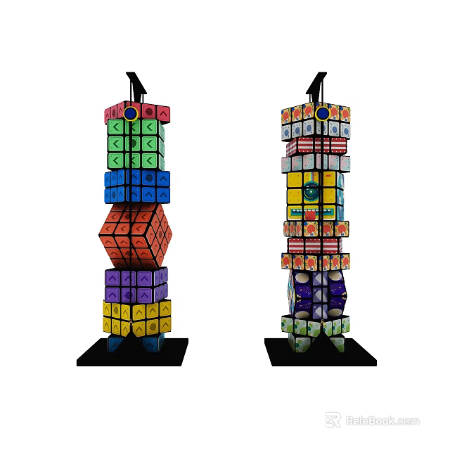 Children's Playground Colorful Stacked Block Towers With Vibrant Patterns 3d model 