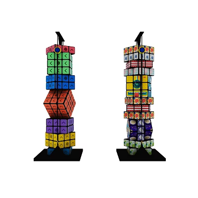 Children's Playground Colorful Stacked Block Towers With Vibrant Patterns 3d model