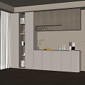 Modern Sideboard With Wooden Upper Cabinets White Lower Storage Open Shelves And Green Plant
