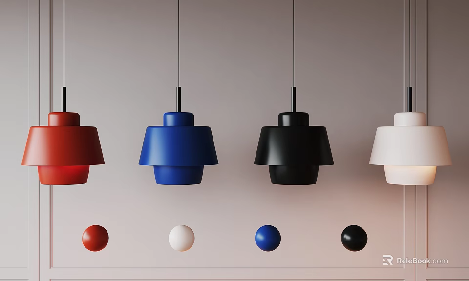 Minimalist Design Pendant Lights In Red Blue Black And White Colors For Modern Home Decor 3d model 