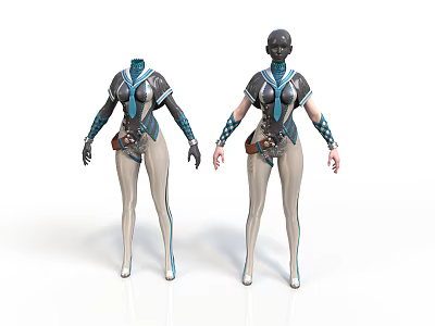 Two Character Costumes In Blue And White With Belt Gloves And Leggings 3d model