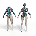 Two Character Costumes In Blue And White With Belt Gloves And Leggings