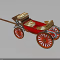 Vintage Red Carriage With Wooden Frame Red Wheels And Packages Inside