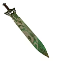 Decorative Sword with Green Blade and Intricate White Floral Patterns Ornate Hilt and Elegant Design