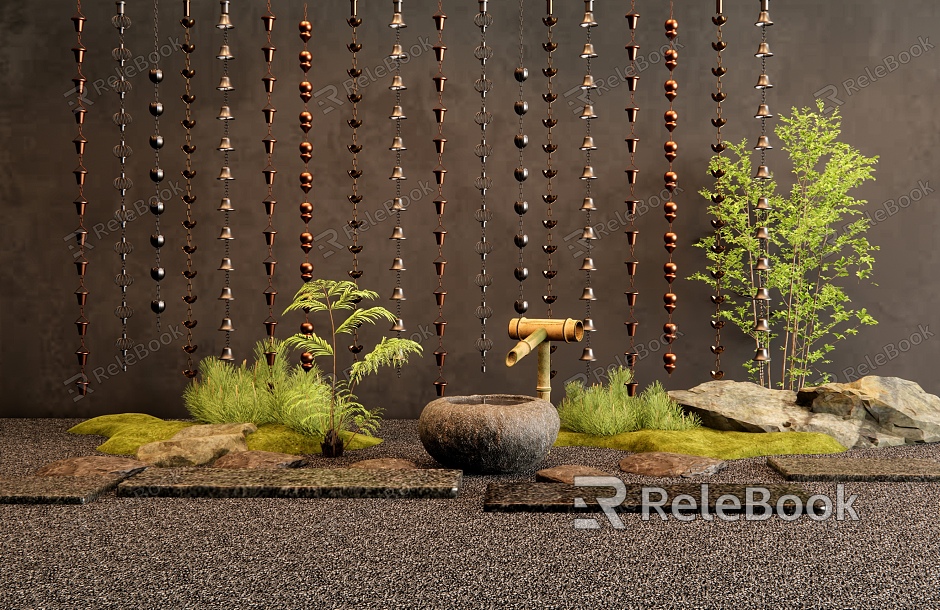 Japanese-style courtyard bluestone tingbu rainwater chain dripping rain chain landscape stone micro-terrain water bowl model