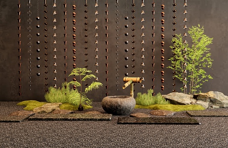 Japanese-style courtyard bluestone tingbu rainwater chain dripping rain chain landscape stone micro-terrain water bowl 3d model