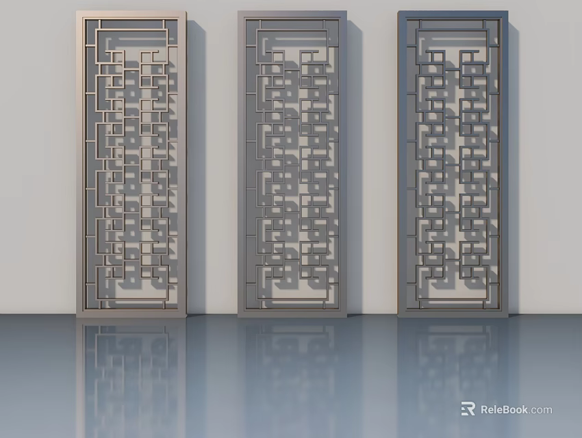 Modern Hinged Doors With Geometric Patterns And Metal Frames For Interior Design 3d model