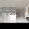 Modern Exhibition Hall Interior With Grid Partition White Pedestals And Artworks