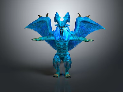 Fantasy Game Movie Character Blue Dragon With Scaled Body And Wings 3d model