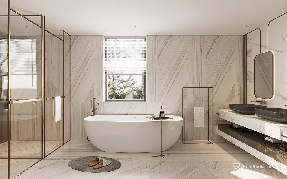 Luxurious Modern Bathroom With Freestanding Tub Glass Shower And Double Sinks 3d model 