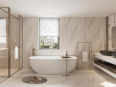 Luxurious Modern Bathroom With Freestanding Tub Glass Shower And Double Sinks 3d model
