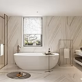 Luxurious Modern Bathroom With Freestanding Tub Glass Shower And Double Sinks