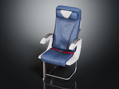 Modern Blue and White Upholstered Chair with Red Safety Belt and Metal Frame 3d model