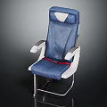 Modern Blue and White Upholstered Chair with Red Safety Belt and Metal Frame