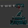 Industrial Mechanical Device Featuring Green Spiked Base And Rotating Metal Arm Components