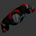 Humanoid Superhero Character In Red Armor With Silver Shoulders Blue Chest And Yellow Helmet