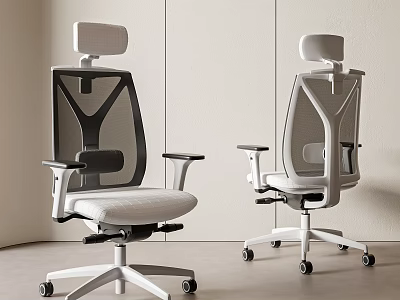 Modern Ergonomic Office Chair With Mesh Back Adjustable Headrest And Swivel Wheels 3d model