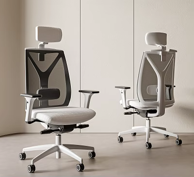 Modern Ergonomic Office Chair With Mesh Back Adjustable Headrest And Swivel Wheels 3d model