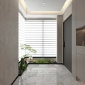 Modern Foyer Hallway With Tile Flooring Plants And Storage Cabinets