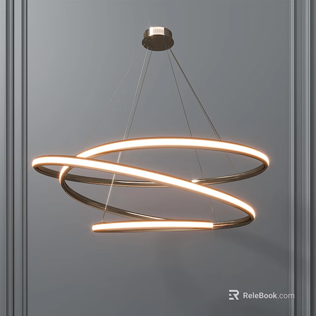 Modern Chandelier With Intertwined Circular Rings Illuminated Light Strips And Metal Frame 3d model 