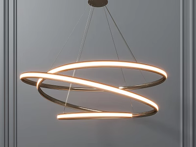 Modern Chandelier With Intertwined Circular Rings Illuminated Light Strips And Metal Frame 3d model