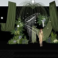 Green Themed Photo Spot With Hanging Decorations Staircase And Fresh Flowers