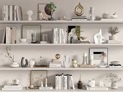 Modern Shelves Decorative Items Collection With Books Vases Sculptures Plants And Frames 3d model
