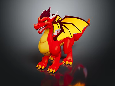 Fierce Fantasy Game Character Red Dragon With Yellow Wings And Belly 3d model