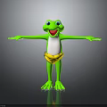 Cartoon Green Frog Character 3D Model With Outstretched Arms And Yellow Shorts