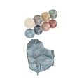 Elegant Light Blue Leisure Chair With Intricate Carved Details And Patterned Fabric