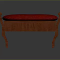 Classic Wooden Bench With Red Padded Cushion Curved Armrests And Intricate Carvings Design