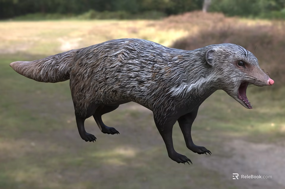 Wild Reptile with Open Mouth Standing in Natural Habitat Near Grassland and Trees 3d model 