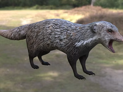 Wild Reptile with Open Mouth Standing in Natural Habitat Near Grassland and Trees 3d model