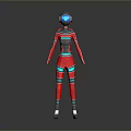 Game Movie Character In Red Blue Futuristic Costume With Helmet And Armor