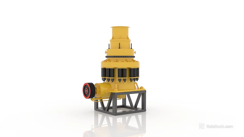 High Performance Yellow Industrial Cone Crusher With Black Frame And Red Component 3d model 
