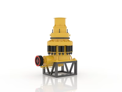 High Performance Yellow Industrial Cone Crusher With Black Frame And Red Component 3d model