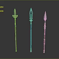 Traditional Decorative Spears with Various Colorful Designs and Ornate Handles