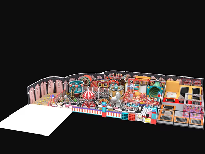 Colorful Amusement Playground With Various Rides Slides Game Areas And Kid Friendly Zones 3d model